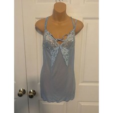Vintage Y2K Escante Light Blue Sheer Nightie Lingerie Butterfly L