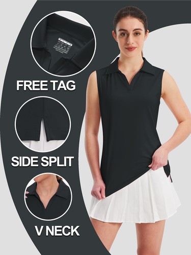 UPF 50+ Camicia donna golf sole scollo a V polo smanicata canotta allenamento asciugatura rapida top - Foto 40 di 72