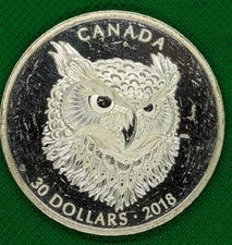 2018 Canada $30 Silver Coin 2oz Zentangle Art – Great Horned Owl Loose Coin Only
