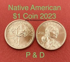 2023 Set Of 2 Coins P+D $1 Coin Native American Uncirculated. #C436