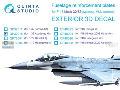 QTSQP32015 1:32 Quinta Studio 3D Decal - F-16C Block 30/32 Falcon Reinforcement