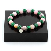 Armband Perlen Opal Rosa + Malachit 8 Mm. Hergestellt In Frankreich.