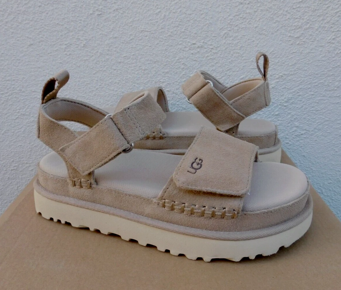 SANDALI UGG SAND GOLDENS SCAMOSCIATI PLATEAU CON CINTURINO DONNA US 6 5 EUR 37 5 ~NUOVI CON SCATOLA