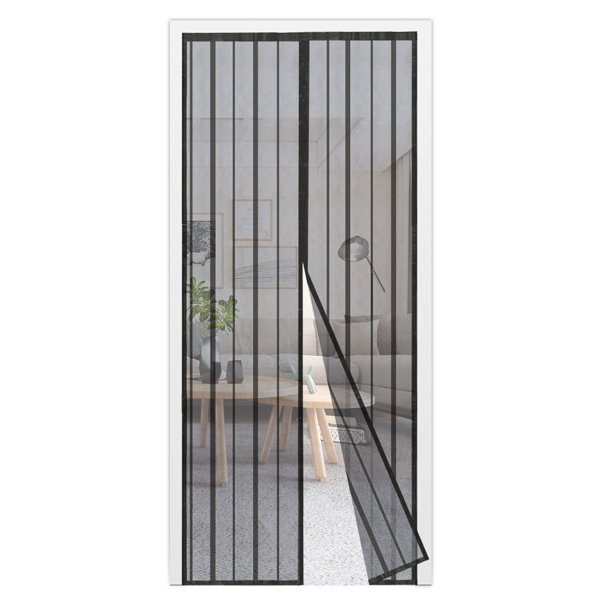 Magnet-Fliegengitter Tür 90x195 Cm | Schwarz, Faltbar, Selbstschließend | Einfache Klebemontage Ohne Bohren