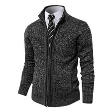 Men's Cardigan Sweaters Full Zip Up Stand Collar Slim Large Charcoal Heather