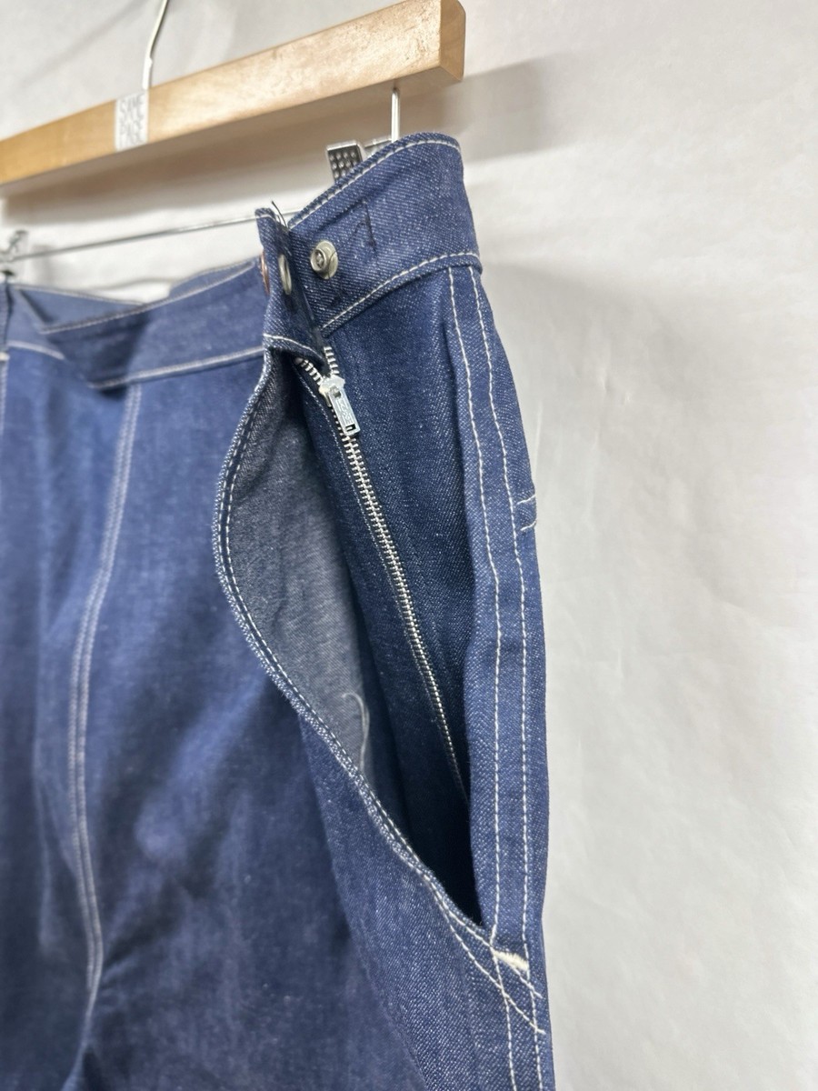Vintage Side Metal Zip Denim Jeans Deadstock With Tag 42 In Waist