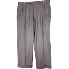 Lauren Ralph Lauren Pants Mens 36x29 Gray Polyester Pleated Cuffed Dress Slacks