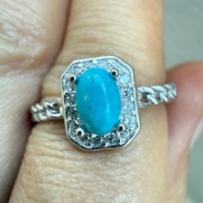 925 Sterling Silver Ring 5x3mm Natural Blue Turquoise Gemstone Zircon Cocktail