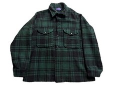Vtg Pendleton Jacket Mens Medium Green Plaid Wool Shirt Outdoor Heavy USA 70s