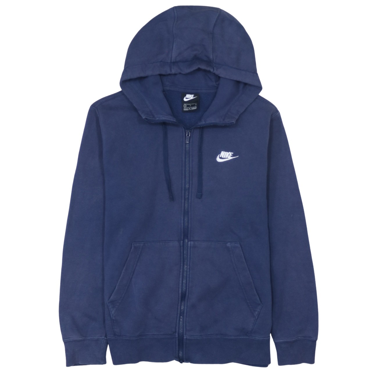 Nike Mens Hoodie Navy Blue Zip Up Fleece Hooded Embroidered Logo Pockets Small S