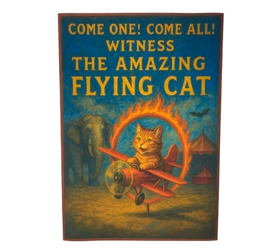Circus Posters Cat Flying Plane Art Freak Show Poster Carnival Sideshow Canvas