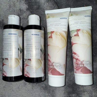 4 Total Korres Grecian Gardenia 2 Renewing Body Cleanser & 2 Body Butter Trvl So