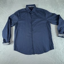 Denim  Flower Ricky Singh Shirt Mens Large Navy Blue Diamonds Contrast Cuffs