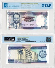 Burundi 500 Francs, 1995, P-37A, UNC, Authenticated
