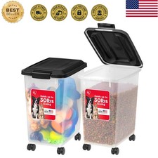 Versatile 2 Pack Pet Food Storage, Airtight Rolling, 30 lbs Each, Clear Design