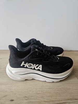 HOKA Clifton 9 Black White Max Cushion Running Shoes Womens Size 9 D Wide