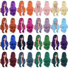 70cm Long Colorful Water Wavy Cosplay Wig with Bangs Fake Hairpieces for Women