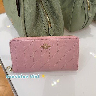 NWT COACH Long Zip Around Wallet With Quilting Gold/Carnation