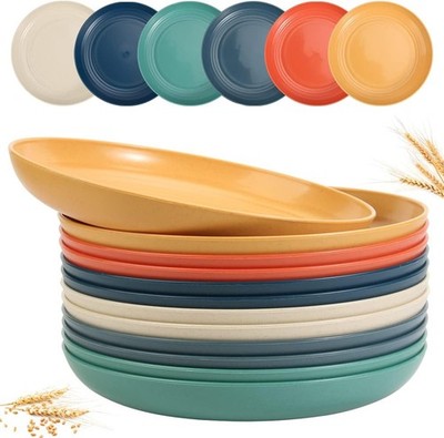 SGAOFIEE 12-Pack 9'' Wheat Straw Plates, Unbreakable, Microwave & Dishwasher Safe