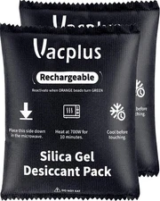 Vacplus 2 Pack 400g Reusable Desiccant Packs for Storage, Large Silica Gel Packe