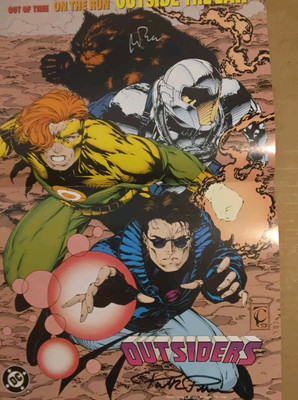 Outsiders Signed, DC comic poster By Mike Barr & Paul Pelletier's (From 1993)