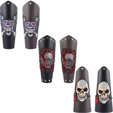 Punk Gothic Skull PU Leather Gauntlet Arm Guard Armor Wide Bracer Costume Cuff