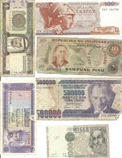 6  Vintage Foreign World Banknotes as in scan/ FREE FAST SHIPPING!
