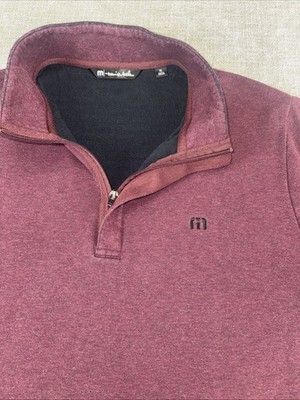 Travis Mathew 1/4 Zip Pullover Men s XL Burgundy Fleece Lined Golf Sweater