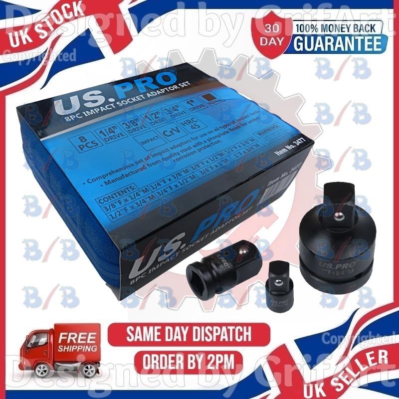 8PC IMPACT SOCKET ADAPTOR SET CONVERTER REDUCER STEP UP DOWN ADAPTER FOR RATCHET