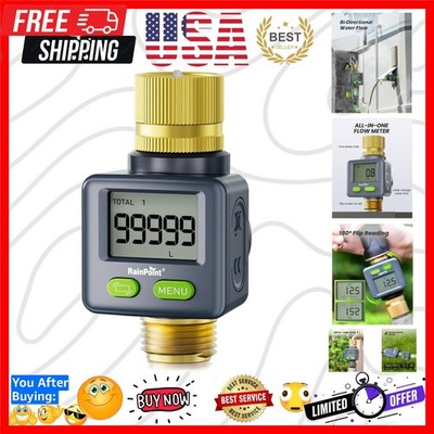 Water Flow Meter with Brass Inlet & Outlet, 180° Screen-Flip Water Meter, Mea...