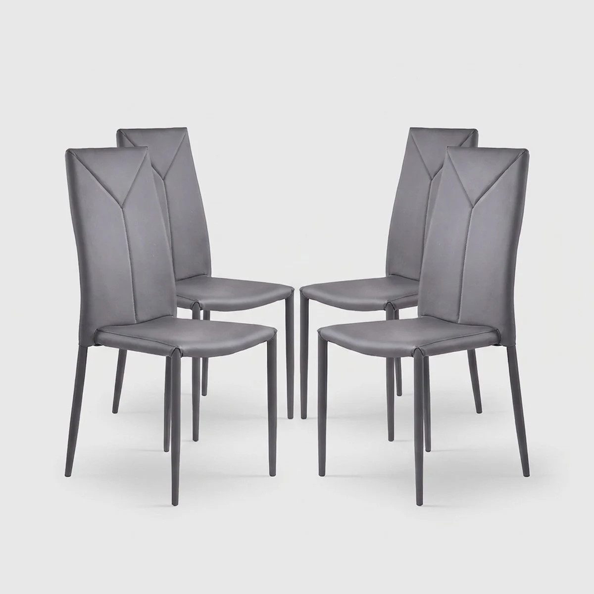 Chaises Modernes Grises en Similicuir et Pieds Métal Charmy Grey | Lot de 4 Haute Qualité