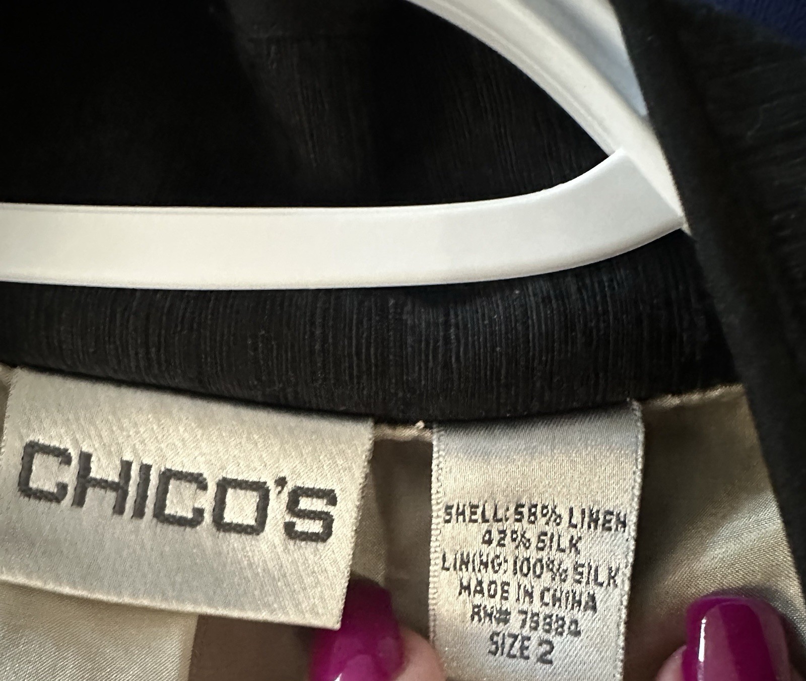 Chicos Linen Silk Patchwork Art Jacket Black Beig… - image 3