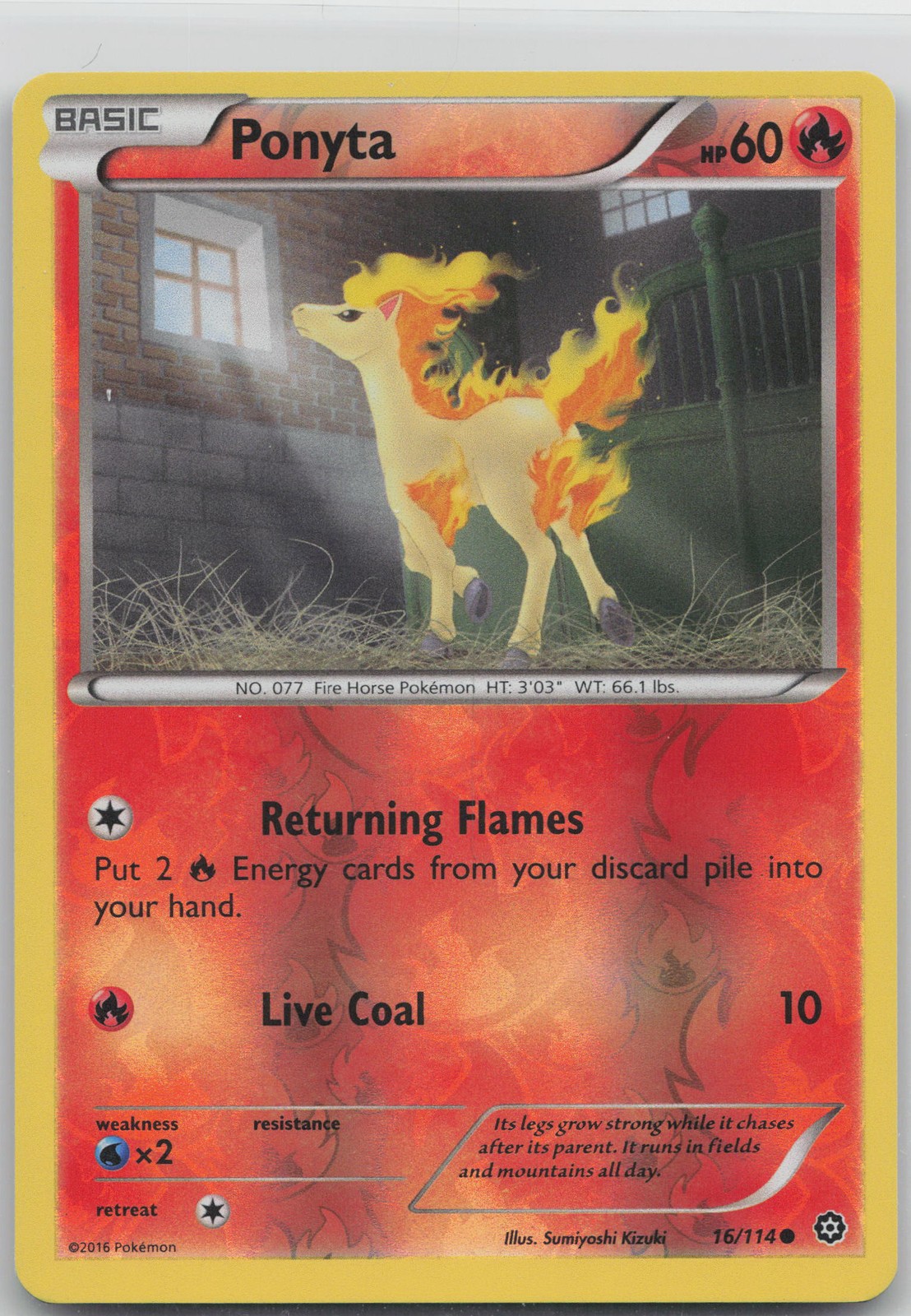 Ponyta Common Fire XY - Steam Siege 16/114 LP 2016 Sumiyoshi Kizuki Reverse Holo