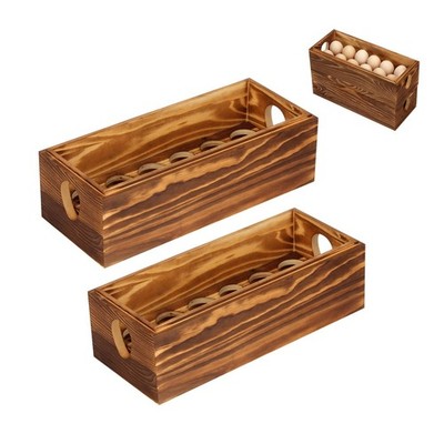 2 PCS Wooden Crate 24 Fresh Eggs Stackable Holder Countertop Rustic Storage