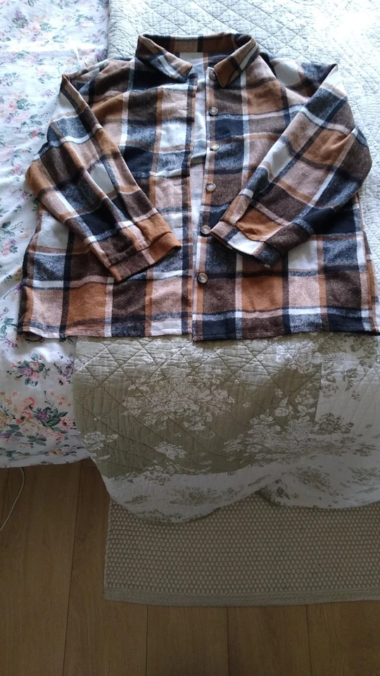 Ladies Oversized XL 16 Plus Warm Plaid Checked Jacket Shirt Collared Shacket - Image 4 of 4