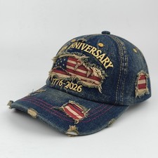 USA 250th Anniversary 1776-2026 Distressed Cotton Baseball Cap  American Hat