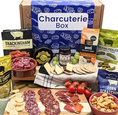 THE CHEESE WEDGE CO. Charcuterie Gift Box Gift, Meat, Cheese, and 6 Other Gourmet Food Hamper Treats
