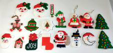 18 Vtg Reversible Handmade Needlepoint Plastic Canvas Christmas Ornaments
