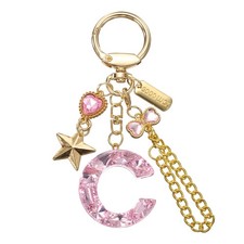 Initial Letter Keychain for Women Cute Heart Butterfly Star Chain Pink C
