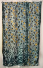 Kantha Quilt Vintage Saree Reversible Blanket 55x88 Teal Gray Orange Leaves Flor