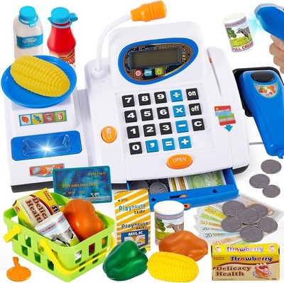 Large Children's Cashier, Toy Cash Register with Scanner and Sound, Game Supe...