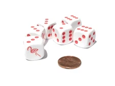 Set of 6 Flamingo 16mm D6 Round Edged Animal Dice - White with Pink Pips