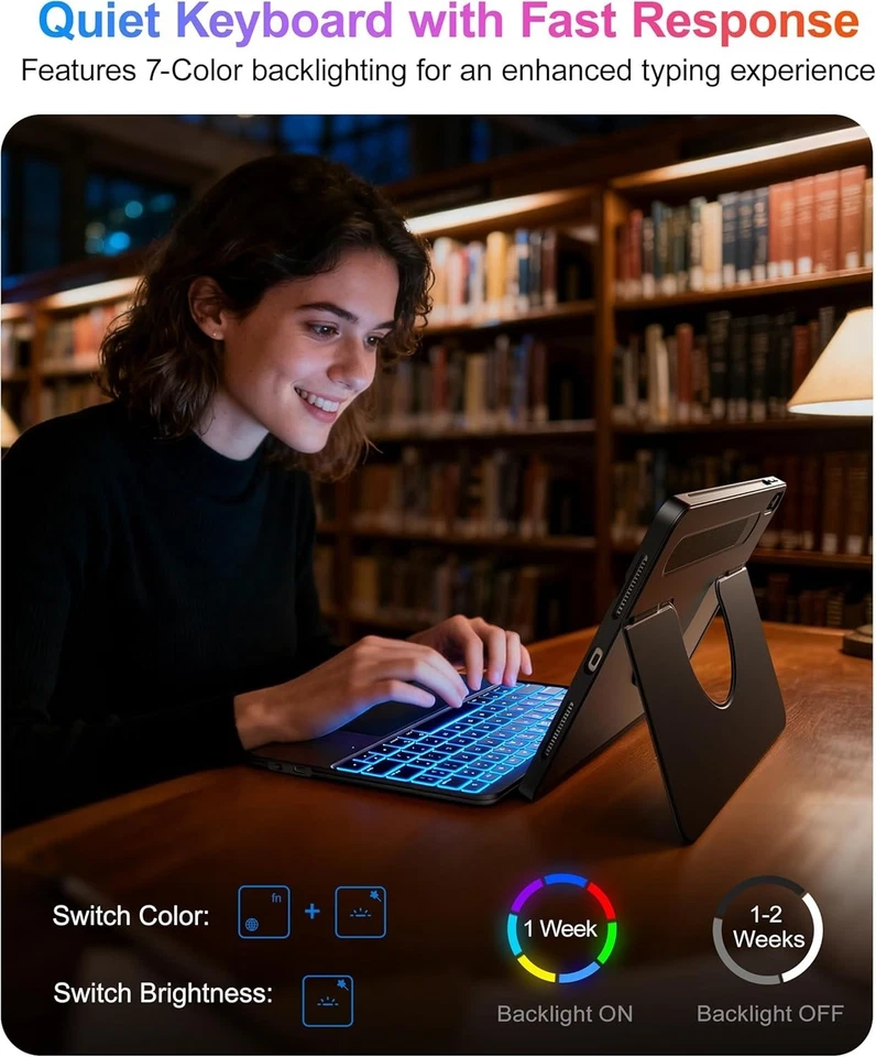 HOU Keyboard Case for iPad A16 11/10, Rotatable & Detachable, Adjustable Stand - Image 3 of 4