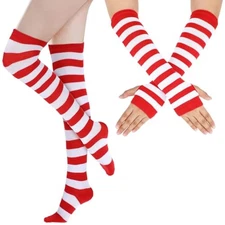 Red and White Striped Socks and Gloves, Red and White Striped High Knee Socks 