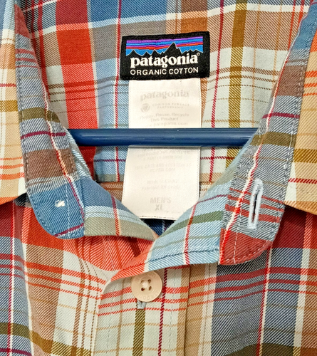 Camisa Patagonia Franela a Cuadros Bolsillos Abotonados Azul Óxido Algodón Orgánico XL - Imagen 3 de 6