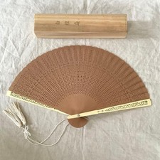 Sandalwood SENSU Traditional Japanese Folding Fan Vintage Art From JAPAN