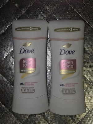 Dove Even Tone Peach Blossom + Rice Milk Antiperspirant Deodorant 2.6 Oz Lot 2