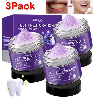 3x Teeth Restoration Mineral Powder, Teeth Whitening Fresh Breath Stain Cleaning