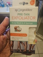 1 SPONGEABLES PRE-TAN EXFOLIATOR BODY WASH IN A SPONGE OLIVE COCONUT OIL COLADA