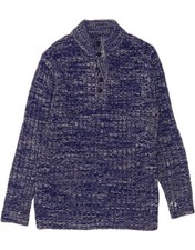 VINTAGE Mens Button Neck Jumper Sweater Medium Blue Flecked CD02